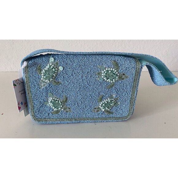 Handcrafted In India Sea Turtle Beaded Shoulder Bag Blue Green Aqua Viral NEW - Picture 9 of 16